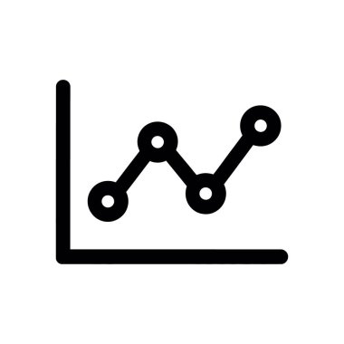 Çizgi grafiğinin minimalist siyah beyaz vektör çizimi. Grafik çizgiler ve çemberlerden oluşur ve temiz beyaz bir arkaplan üzerine kurulur..
