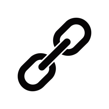 İzole edilmiş vektör simgesi temiz beyaz arkaplan üzerinde basit, iki halkalı bir siyah zincir gösterir, bağlantı, güvenlik ve ağ bağlama kavramlarını görsel olarak temsil eder.