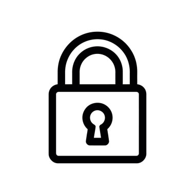 Beyaz üzerine izole edilmiş basit vektör asma kilit simgesi. Siyah çizgili minimal tasarım. Temiz ve modern bir arkaplanda güvenlik, koruma, gizlilik ve veri şifreleme kavramlarını temsil eder.