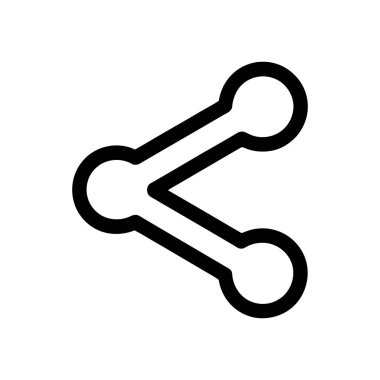 Bir minimalist, siyah paylaşım simgesinin izole edilmiş vektörü, beyaz arkaplandaki bir bağlantıyı, paylaşımı veya ileri eylemi temsil eden, çizgilerle birbirine bağlı üç daireden oluşur..