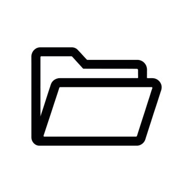 Kullanıcı arayüzü ve web tasarımı entegrasyonu için ideal, temiz beyaz arkaplan karşısında siyah çizgilerle çizilmiş basit, açık bir dizin tasvir eden vektör simgesi.