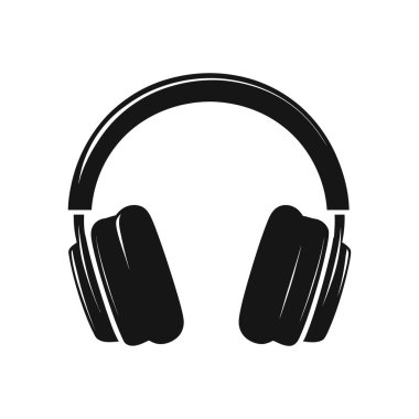 Kulak üstü tasarımı içeren basit siyah kulaklık vektör ikonu, müzik dinlemeyi, ses üretimini veya podcast 'i temsil etmek için mükemmel. Beyaz arkaplanda izole.