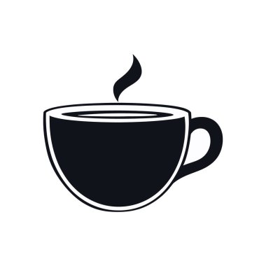 Buharlı bir kahve fincanının silüeti. Beyaz arkaplanda izole edilmiş basit bir siyah vektör simgesi. Menüler, uygulamalar veya grafik tasarımları için ideal.