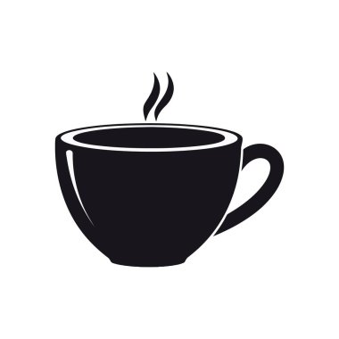 Basit, zarif bir vektör ikonu, siyah bir fincan kahvenin içinden yükselen buharı gösteriyor, temiz beyaz bir zemin üzerine kurulmuş, çeşitli tasarım amaçları için mükemmel..