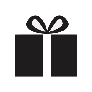 Basit bir siyah vektör simgesi beyaz üzerine izole edilmiş bir kurdele hediye kutusu sunar. Tatil kartları, promosyonlar ve çeşitli tasarım projelerinde kullanım için harika..