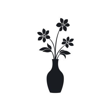Bu stok resmi, bir vazoda bulunan çiçeklerin siyah siluet vektör simgesini tasvir eder, çeşitli tasarım amaçları doğrultusunda, temiz beyaz bir arkaplan üzerine kurulmuştur..