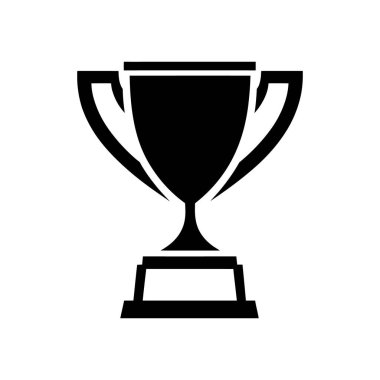 Beyaz arka planda izole edilmiş, bir kaidede duran kupa siluetinin çizimi. Zaferi, başarıyı ve başarıyı temsil eden basit, zarif vektör simgesi.