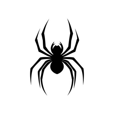 Bu vektör resmi temiz beyaz arkaplana karşı bir siyah örümcek simgesi sergiliyor. Örümceğin sekiz farklı bacağı ve yuvarlak bir vücudu vardır..