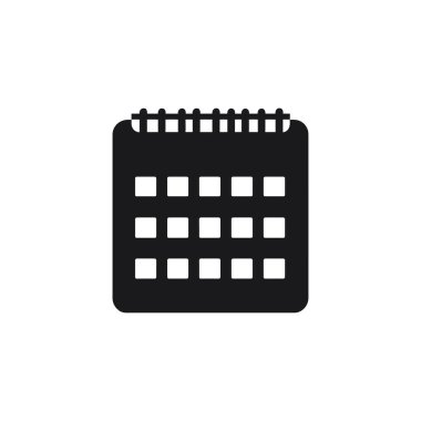 Beyaz arkaplanda spiral ciltli siyah takvim simgesi. Resim çeşitli grafik tasarım projeleri ve çizimler için kullanılabilir ve kolayca ölçeklenebilir.