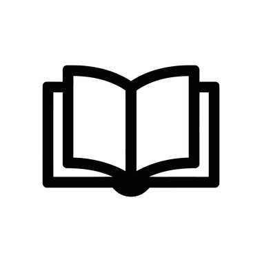 Açık bir kitabı tasvir eden, beyaz bir arkaplanda okuma, öğrenme ve eğitim fikrini aktaran minimalist bir siyah vektör ikonu. Çok yönlü kullanım için basit, temiz tasarım.