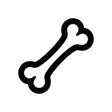 Beyaz arkaplanda izole edilmiş siyah kemik vektör ikonu. Tıbbi çizimler için basit tasarım, veterinerlik teması, veya iskelet kavramları, çeşitli yaratıcı tasarımlar için uyarlanabilir..