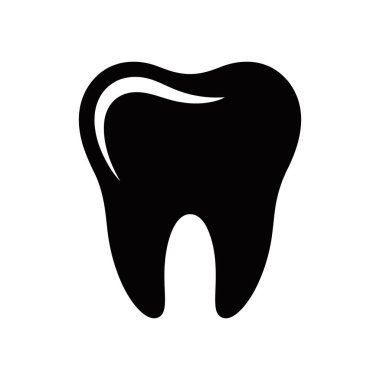 Beyaz arka planda siyah diş çizimi. Diş sağlığı, ortodonti veya genel sağlık tasarımları için uygun vektör grafiği.