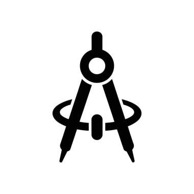 Beyazın üzerine izole edilmiş siyah illüstrasyon, yaratıcı tasarım çalışmaları için kullanılan mühendislik, teknik çizim ve matematikte kullanılan bir pusula aracını gösteriyor..