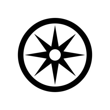 Dairesel bir çizginin içine yerleştirilmiş sekiz köşeli basit bir yıldız, beyaz bir arkaplanda izole edilmiş minimalist bir tasarıma sahip geometrik bir simge yaratıyor..