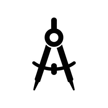 Geometri, matematik, mimari ve teknik çizimlerde kullanılan bir çizim pusulasının ayrıntılı siyah vektör simgesi çok yönlü kullanım için temiz beyaz arka plan.