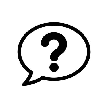 Yuvarlak bir konuşma baloncuğunun içindeki siyah soru işaretini içeren basit bir vektör simgesi. Beyaz arkaplan üzerinde yardım, faq, destek veya genel sorgulama ilgili tasarımlar için uygundur.