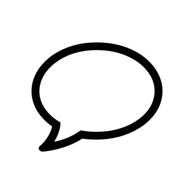 İzole edilmiş siyah konuşma kabarcığı vektör simgesi, beyaz arkaplan üzerinde basit ve temiz bir tasarımı var. İletişim, mesajlaşma ve sosyal medya kavramları için kullanışlı.