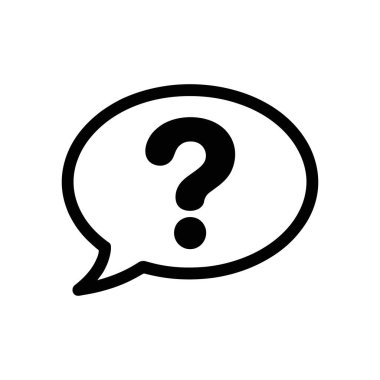 Beyaz zemin üzerinde siyah çizgiler bulunan bir konuşma kabarcığı vektör simgesi içindeki soru işareti, soru ve cevaplarla ilgili tasarımlar için uygundur.