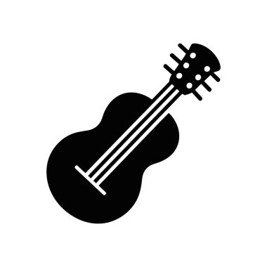 Klasik akustik gitar içeren basit bir siyah-beyaz vektör ikonu. Temiz beyaz bir arkaplanda izole edilmiş bu müzik aleti çeşitli tasarım ihtiyaçları için mükemmeldir..