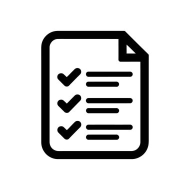 Beyaz arkaplandaki siyah kontrol listesi vektör simgesi, tamamlanmış bir görev listesini temsil eden üç seçili öge ve üç yatay çizgi çizer.