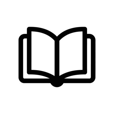 Beyaz arkaplanda basit ve cesur bir taslak içeren siyah açık kitap ikonu vektör grafiği. Minimalist tarzda bilgi, okuma, öğrenme ve eğitim sembolünü temsil eder.