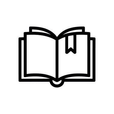 Beyaz arkaplan üzerinde yer imi olan siyah açık kitap vektör illüstrasyonu. Eğitim, edebiyat ve kütüphaneyle ilgili tasarımlarda kullanım için ideal.