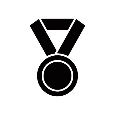 Beyaz zemin üzerinde kurdele vektör ikonu olan basit ve zarif siyah madalya, çeşitli uygulamalar ve tasarımlar için zafer, başarı ve tanınmayı temsil ediyor..