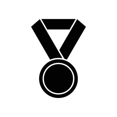 Bu vektör ikonu, kurdeleli siyah bir madalya siluetine sahiptir. Basit tasarım çeşitli proje ve arka planlarda kullanım için mükemmeldir..