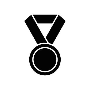 Bu vektör ikonu, başarı ve ödül temaları için ideal basit bir kurdele tasarımı ile siyah bir madalya tasvir eder. Çok yönlü kullanım için beyaz bir arkaplanda oluşturuldu.