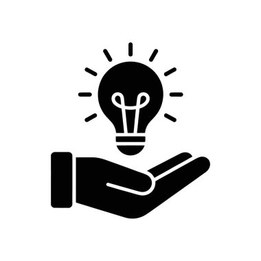 Beyaz arkaplanda bir ampul vektör simgesi, fikir üretimi sembolü ve çözüm tasarım elementi olarak kullanışlı bir el resmi.