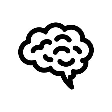 Bu resim, insan beyninin kalın siyah çizgileri olan basit ve temiz bir çizimini gösteriyor. Beyin simgesi beyaz bir arkaplanda göze çarpar.