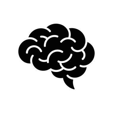 Siluet çizimi, beyaz arka planda izole edilmiş bir insan beyin sembolünü gösteriyor. Tıp, eğitim ve bilimsel temalı projeler için uygun. Siyah kabartma simgesi vektör grafiği.