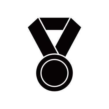 Beyaz arka planda gösterilen siyah madalyalı bir vektör ikonu. Çeşitli alanlardaki başarıları, ödülleri, zaferi ve başarıları temsil eder..