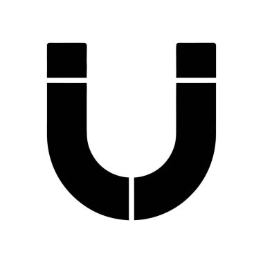 Beyaza izole edilmiş at nalı mıknatısı çizimi. U şeklindeki bir mıknatısın basitleştirilmiş kabartma simgesi, metali, manyetizmayı ve fiziği etkileyen bilim sembolü.