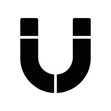 Beyaz zemin üzerinde düz dizayn edilmiş siyah at nalı mıknatısı ikonu. Manyetik, bilimsel veya çekici kavramlar için uygun minimalist vektör grafiği.