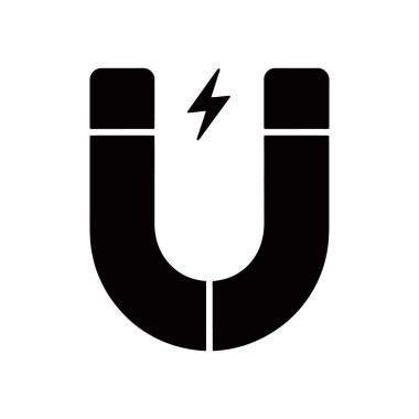 İzole edilmiş vektör illüstrasyonu, bilim, fizik ya da eğitim tasarımları için mükemmel, üzerinde yıldırım olan siyah bir u-biçimli mıknatıs gösteriyor. Beyaz bir arkaplanda.