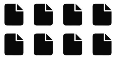 Vektör resmi sekiz siyah dosya simgesine sahiptir, her biri beyaz ve temiz bir arkaplan üzerine kurulmuş ayrı katlanmış bir köşe ile. Bu basit, profesyonel bir tasarım sağlıyor..