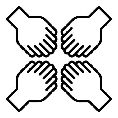 Birliğe, işbirliğine, ortaklığa ve güçlü bir toplum duygusunu temsil eden dört elin bir araya geldiği basit bir tasvir simgesi..