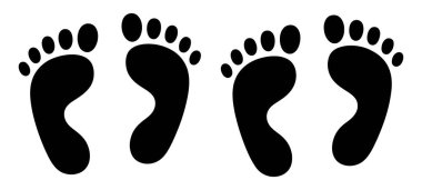 Yürümeyi, yönü ya da kişisel yolculuğu temsil eden iki çift insan çıplak ayak izinden oluşan basit siyah siluet..