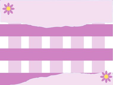 Dişi pastel, pembe ve mor arka plan yırtık kağıt pankartlar, yatay çizgiler ve papatya çiçekleri.