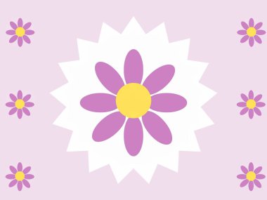 Cute pink purple daisy flower pattern with central large bloom, perfect for spring backgrounds or children's design