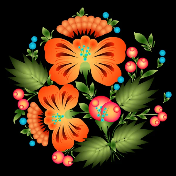 Patrón floral en el estilo nacional ucraniano Petrikovka . — Vector de stock