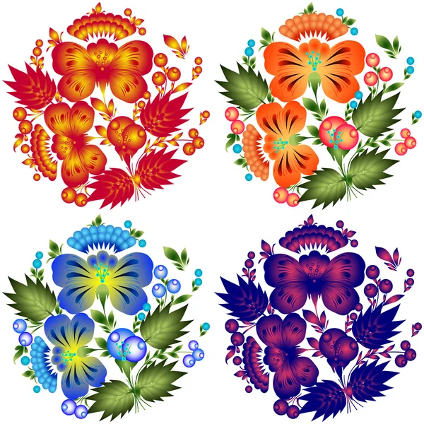 Floral patroon ingesteld in de nationale Petrikovka van de Oekraïens-stijl. — Stockvector