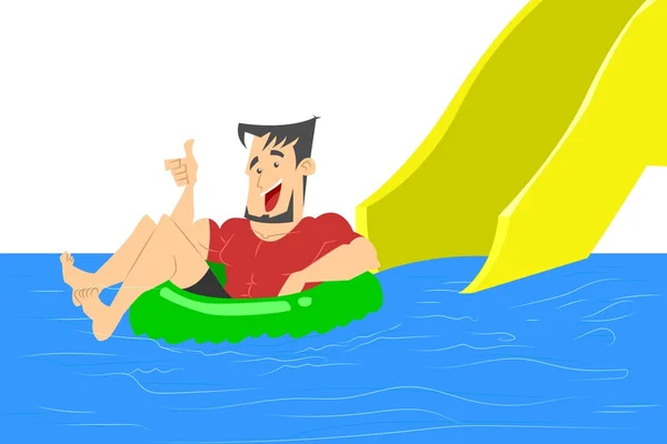 Homem em vermelho na piscina usando Lifebuoy — Fotografia de Stock