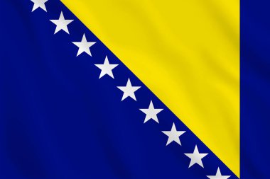 Bosna-Hersek 'in bayrağını sallayan 3D illüstrasyon. Bosna-Hersek 'in vekil bayrağı. Bosna-Hersek 'in Sembolü.