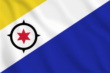 Bonaire 'nin 3D resimli bayrağı sallanıyor. Bonaire 'nin vektör bayrağı. Bonaire Sembolü.