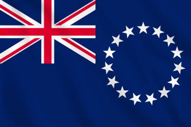 Cook Adaları 'nın bayrağını sallayan 3D illüstrasyon. Cook Adaları 'nın vektör bayrağı. Cook Adalarının Sembolü.