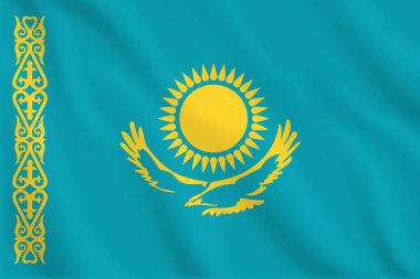 Kazakistan 'ın 3D resimli bayrağı sallanıyor. Kazakistan 'ın vektör bayrağı. Kazakistan 'ın sembolü.