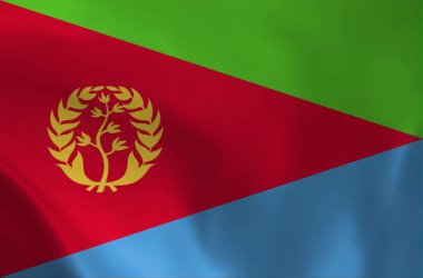 Eritre Ulusal Bayrak Dalgalama Döngüsü: Eritre Sembolünün Altın Zeytin Çelenkli Gerçekçi 3D Kumaş Animasyonu