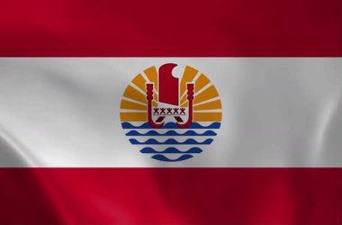 Fransız Polinezya Bayrağı Dalgalanması: Ulusal Kırmızı ve Beyaz Yatay Çizgili Polinezya Bayrağının Gerçekçi 4K Döngüsü